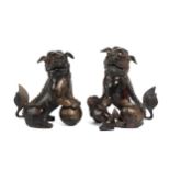 Paar chinesische Fo-Hunde in Bronze als Räuchergefässe