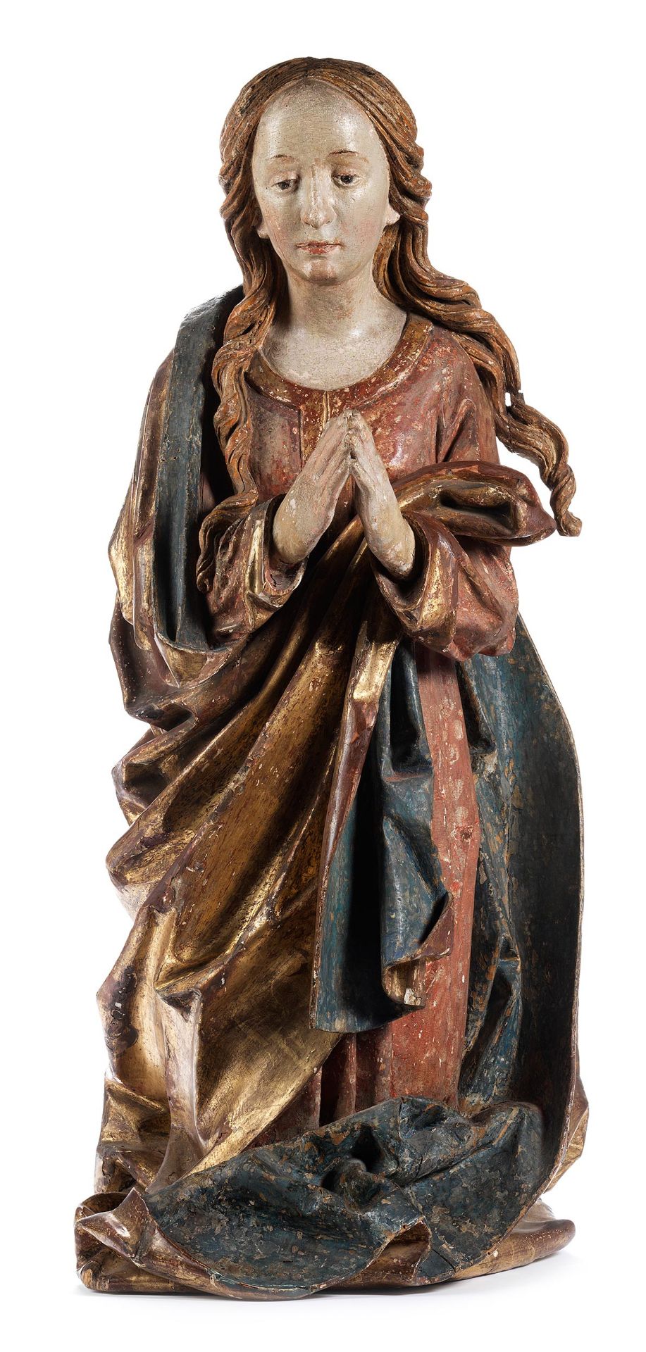 Große spätgotische Schnitzfigur: Madonna in Anbetung, um 1520