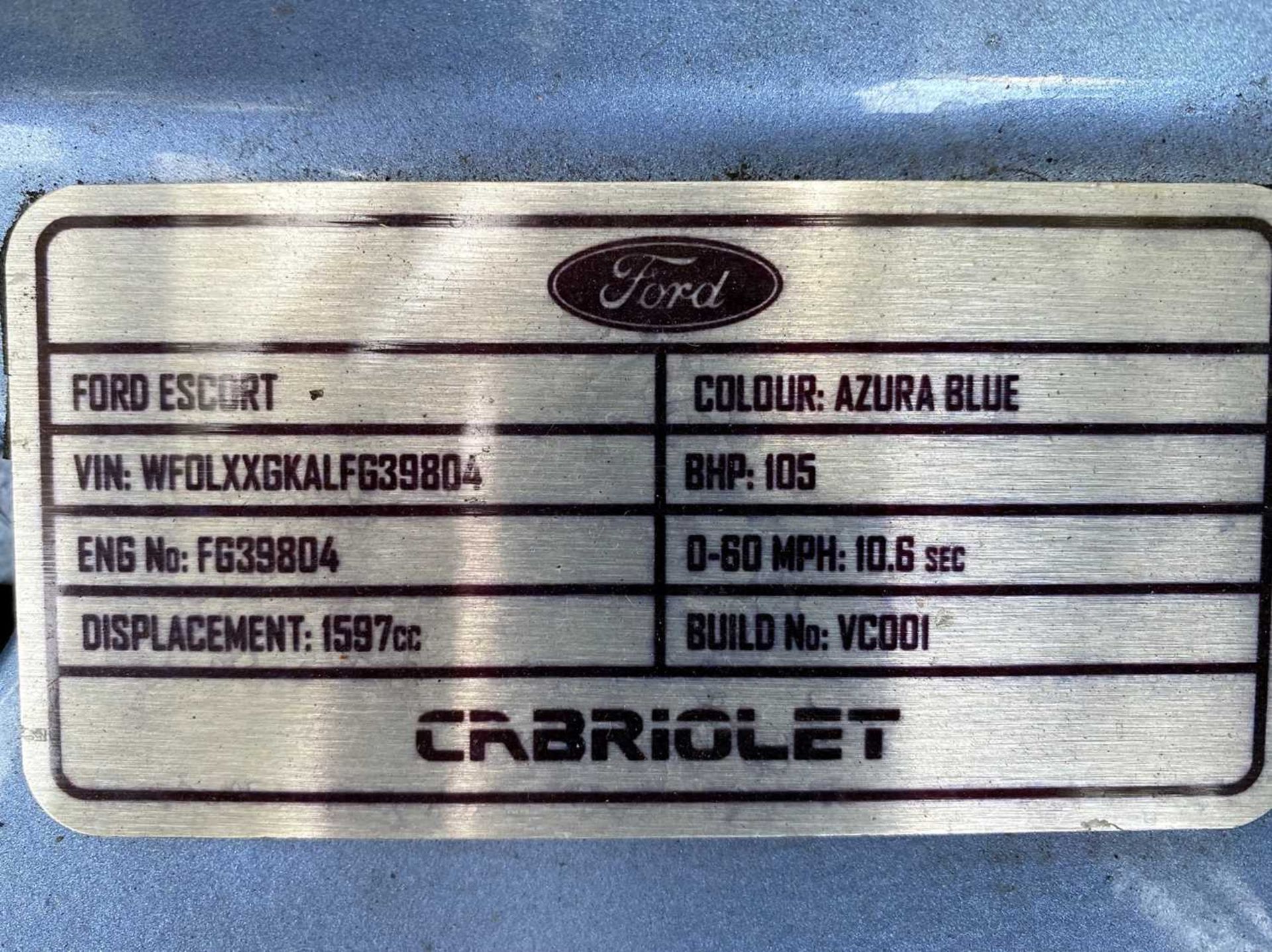 1986 Ford MK3 1.6i Cabriolet - Image 76 of 76