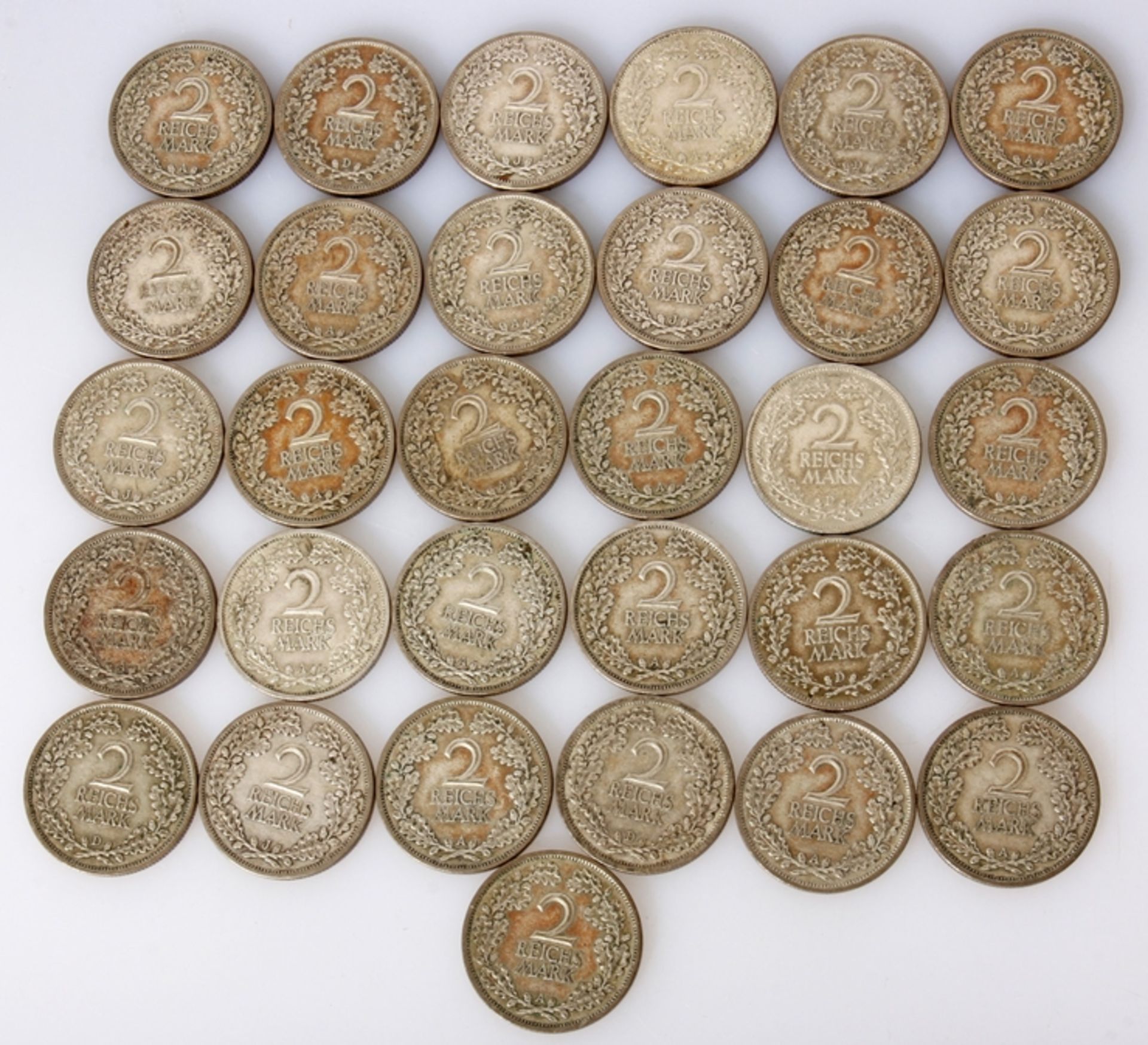 Deutsches Reich, Lot aus 31 Stück à 2 Reichsmark Silber