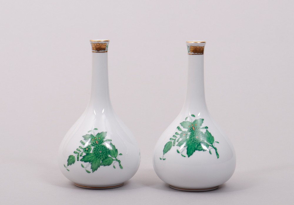 Three small vases, Herend, Hungary, decor "Apponyi green", 20th C. - Image 3 of 4