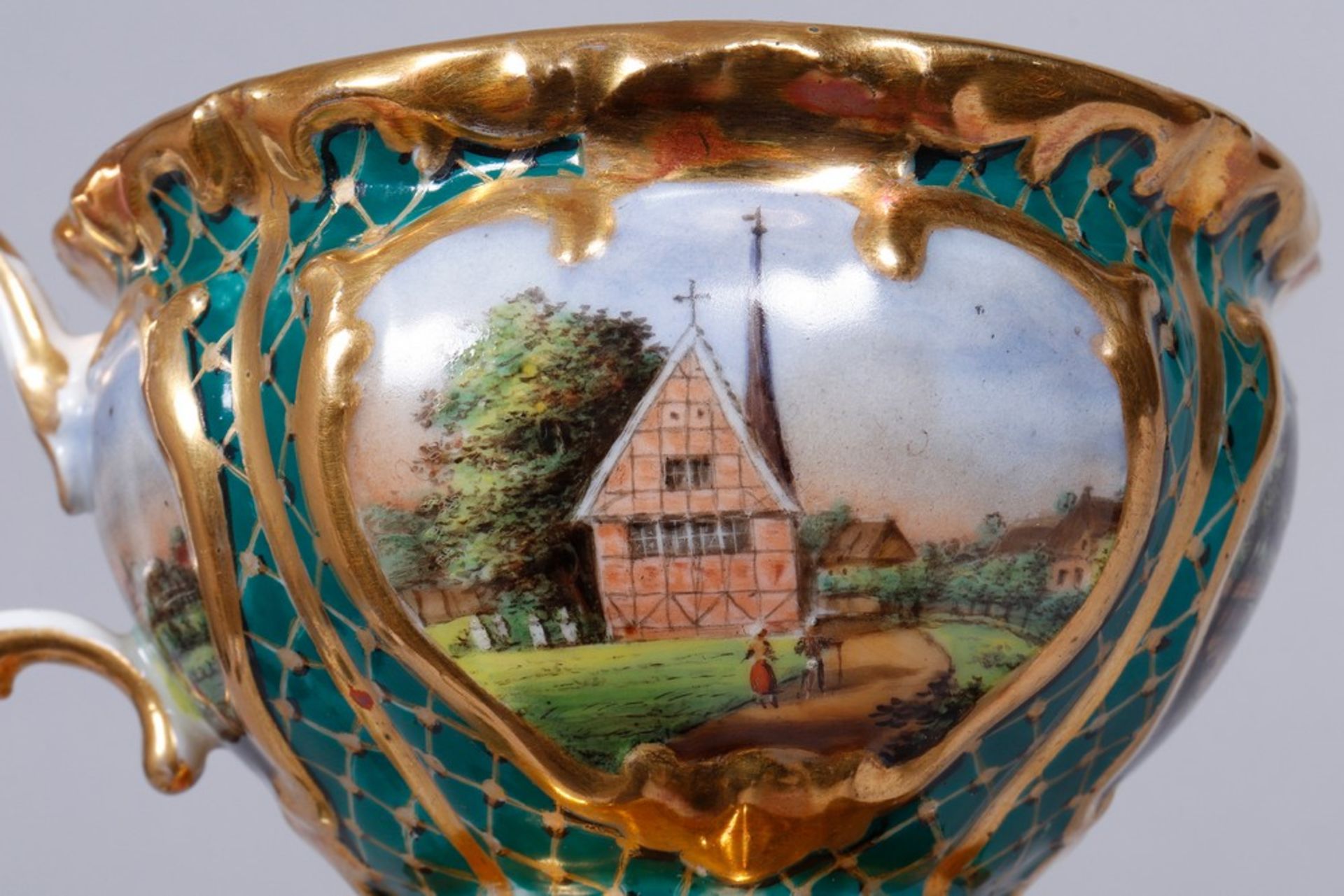 Prunk-Ansichtentasse mit Untertasse, wohl Thüringen, um 1841  - Bild 4 aus 8