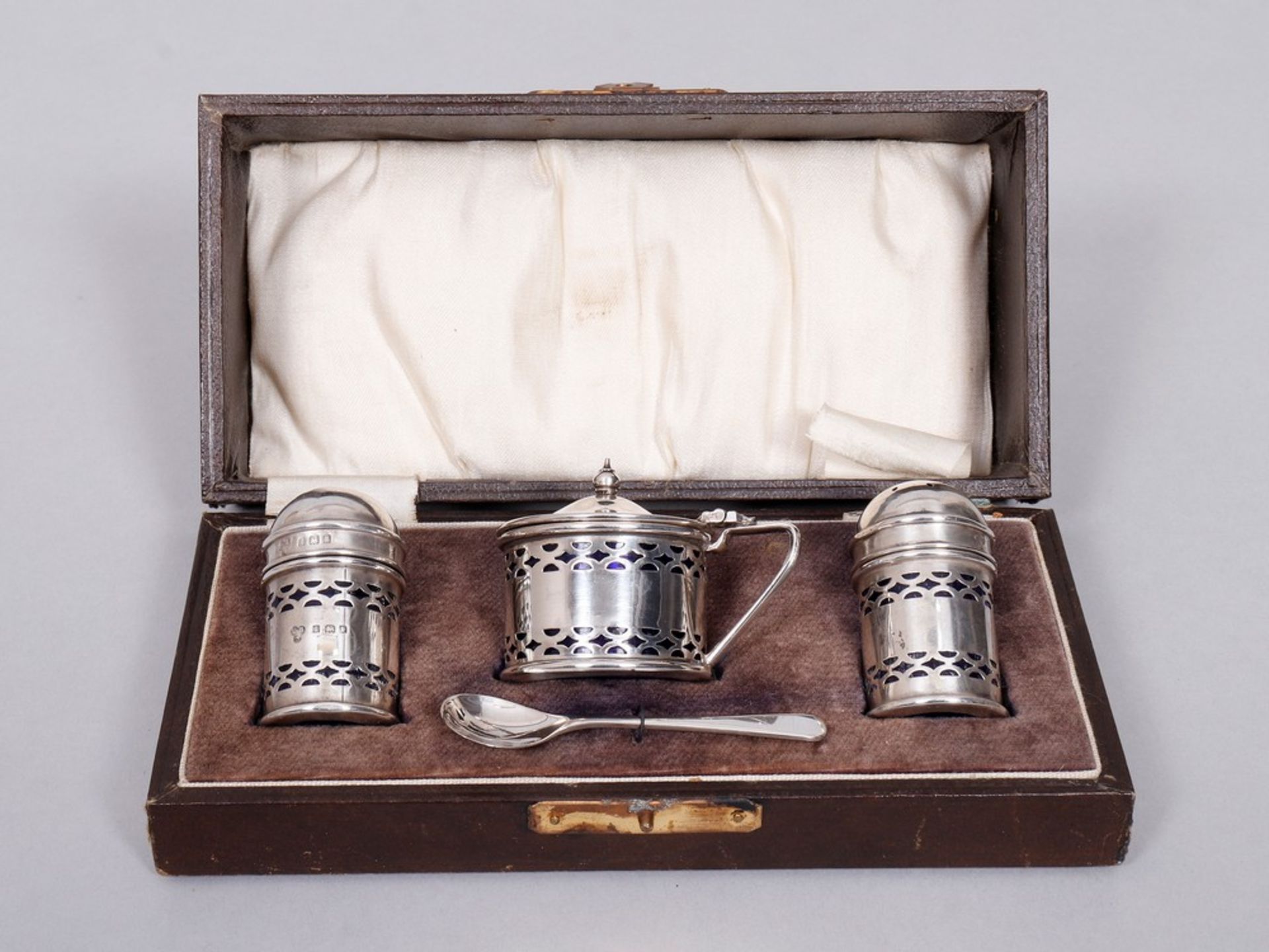 Condiment set in box, 925 silver, Charles Boyton & Sons, London, ca, 1926