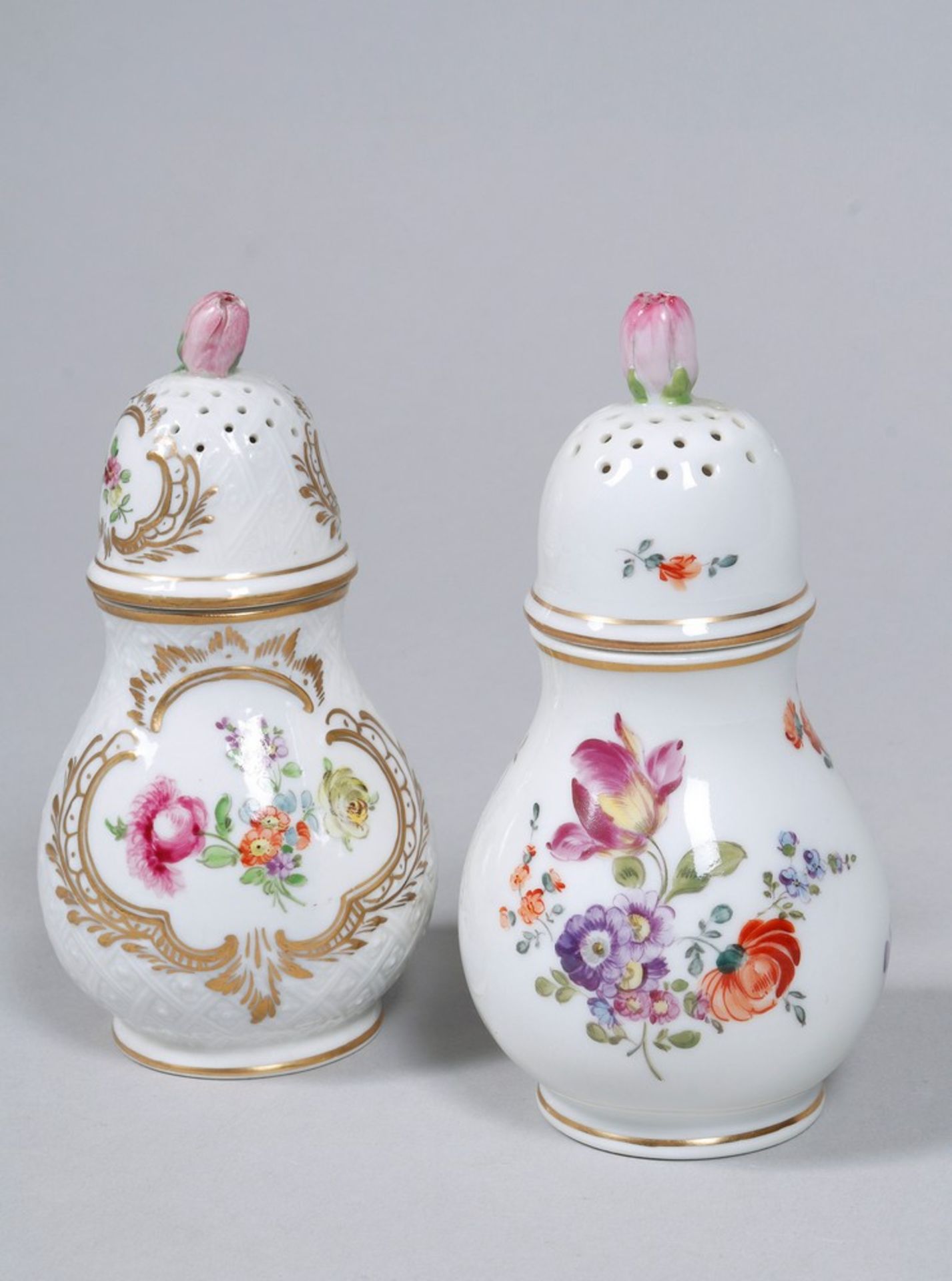 2 sugar shakers, Sächsische Porzellanfabrik zu Potschappel, 20th C. - Image 2 of 5