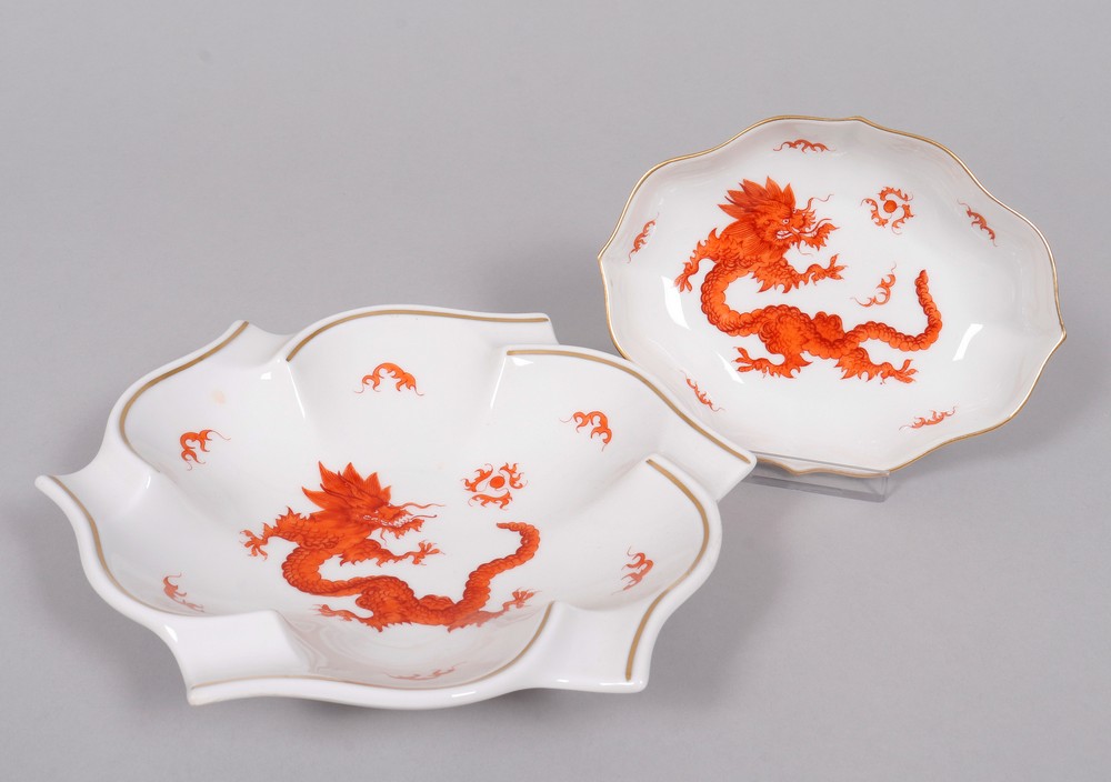 2 dishes, Meissen, mid-20th C., "Roter Drache" decor - Image 2 of 6