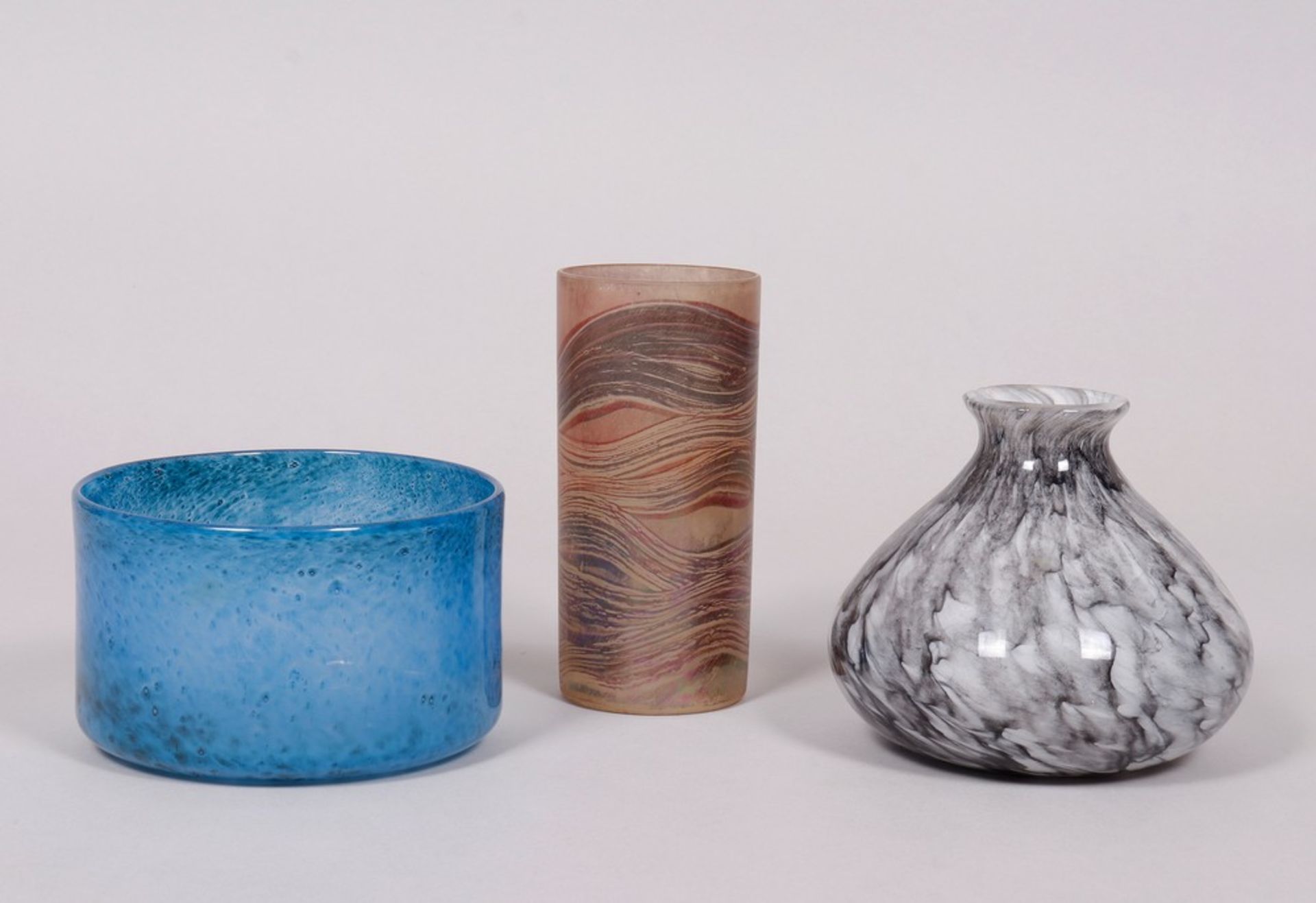 3 studio glass objects, German/Denmark, 20th C.