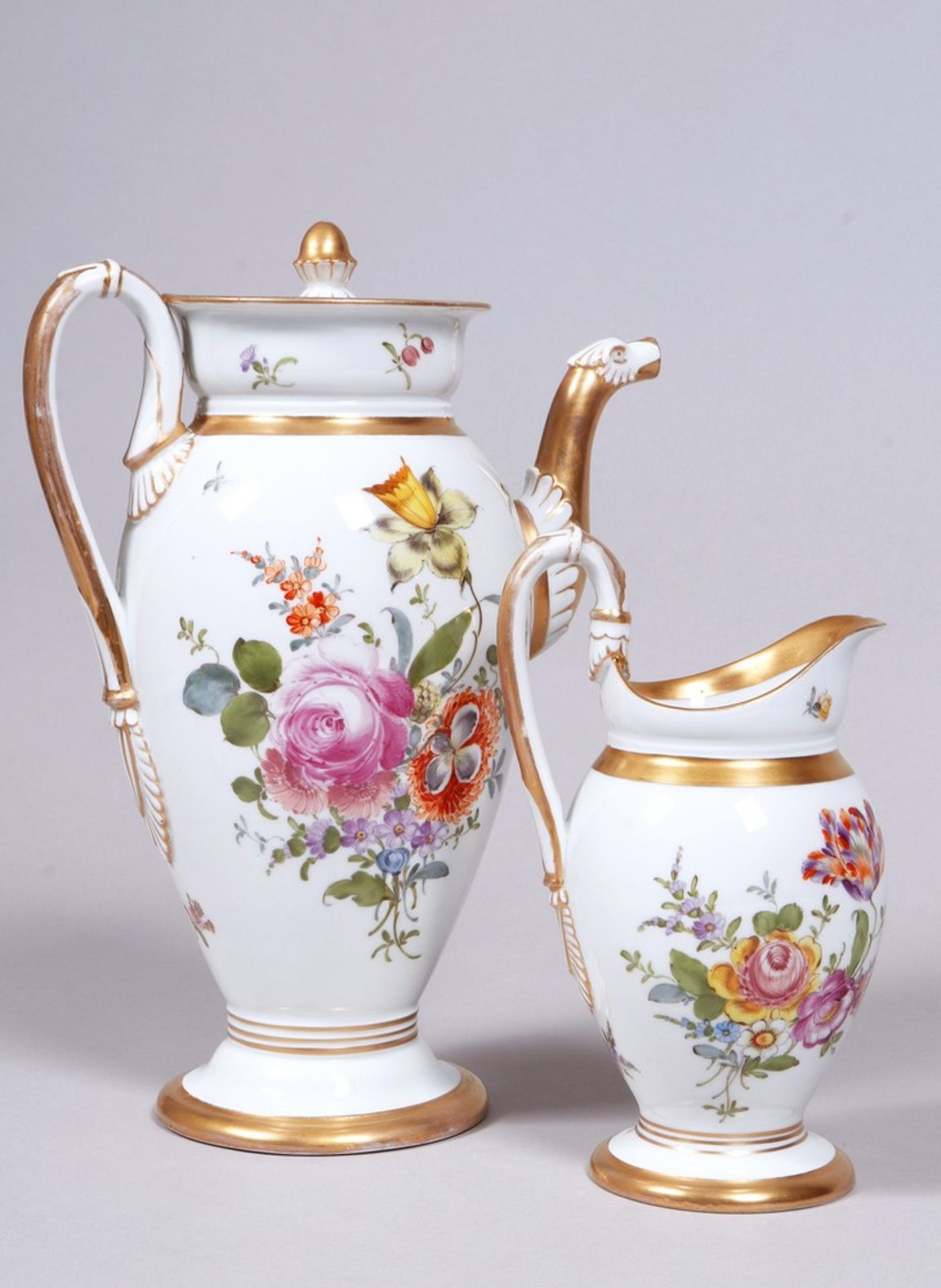 Biedermeier-Kaffeekanne und Milchkännchen, Meissen, um 1820/30  - Bild 2 aus 9