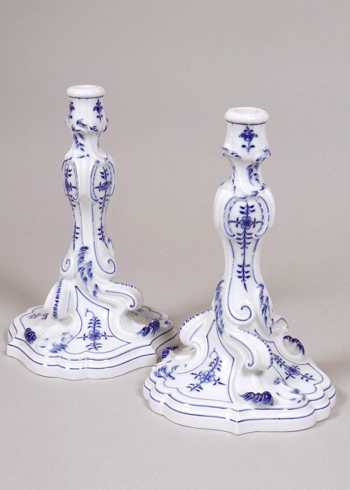 Pair of large table candlesticks, Meissen, mid 20th C.