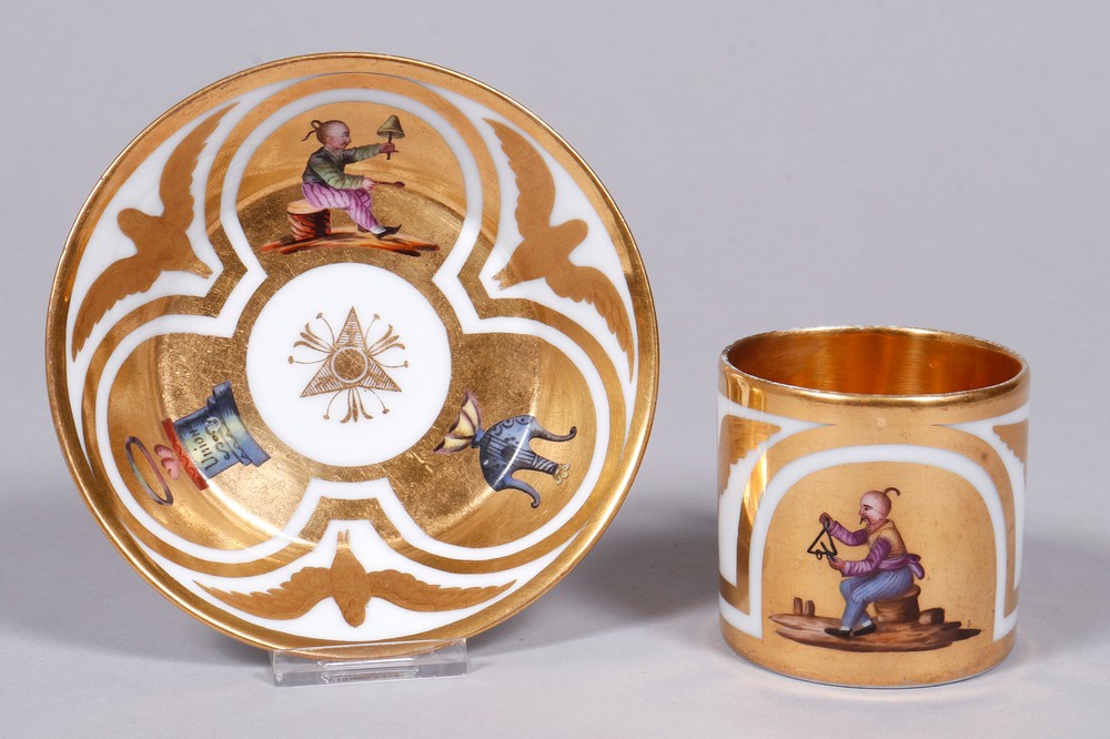 Empire wedding cup with saucer, probably Gotha, early 19th C.