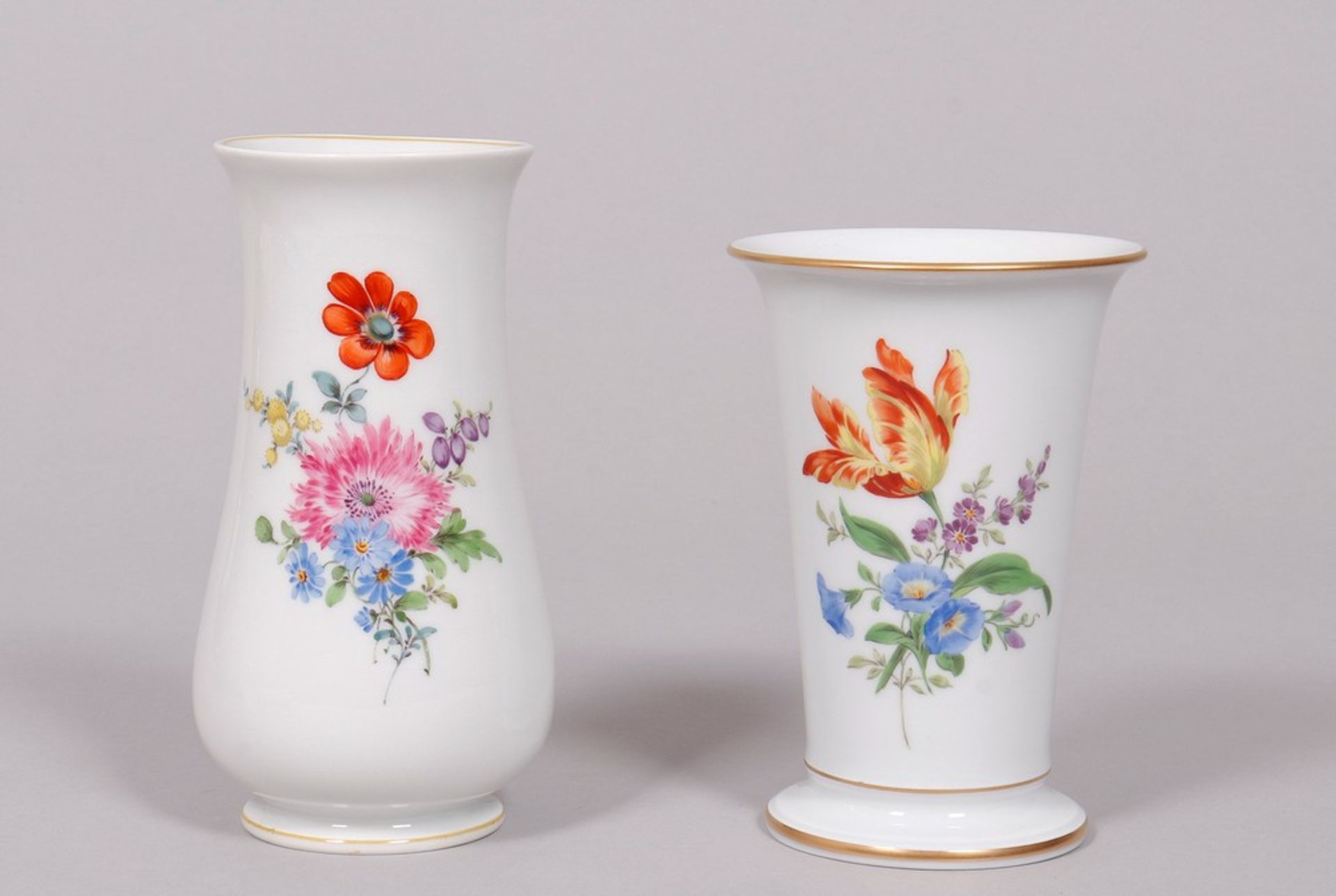 Two vases, Meissen, "German flower" decor, 20th C.