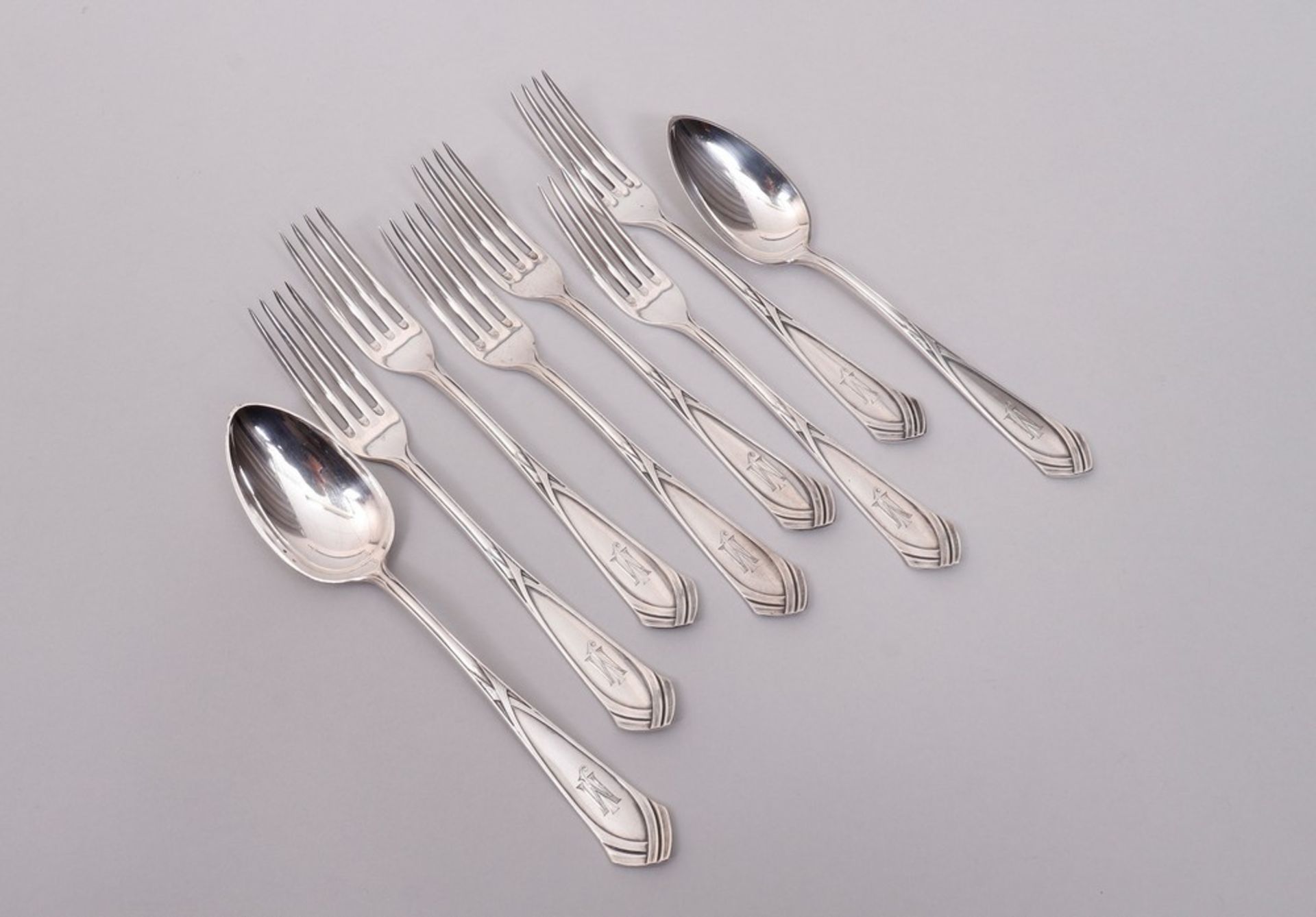 Collection of Art Nouveau cutlery, 800 silver, A.C. Franck, Hamburg, ca. 1900