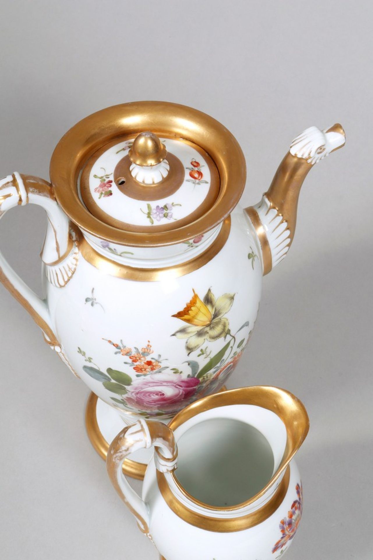 Biedermeier-Kaffeekanne und Milchkännchen, Meissen, um 1820/30  - Bild 3 aus 9