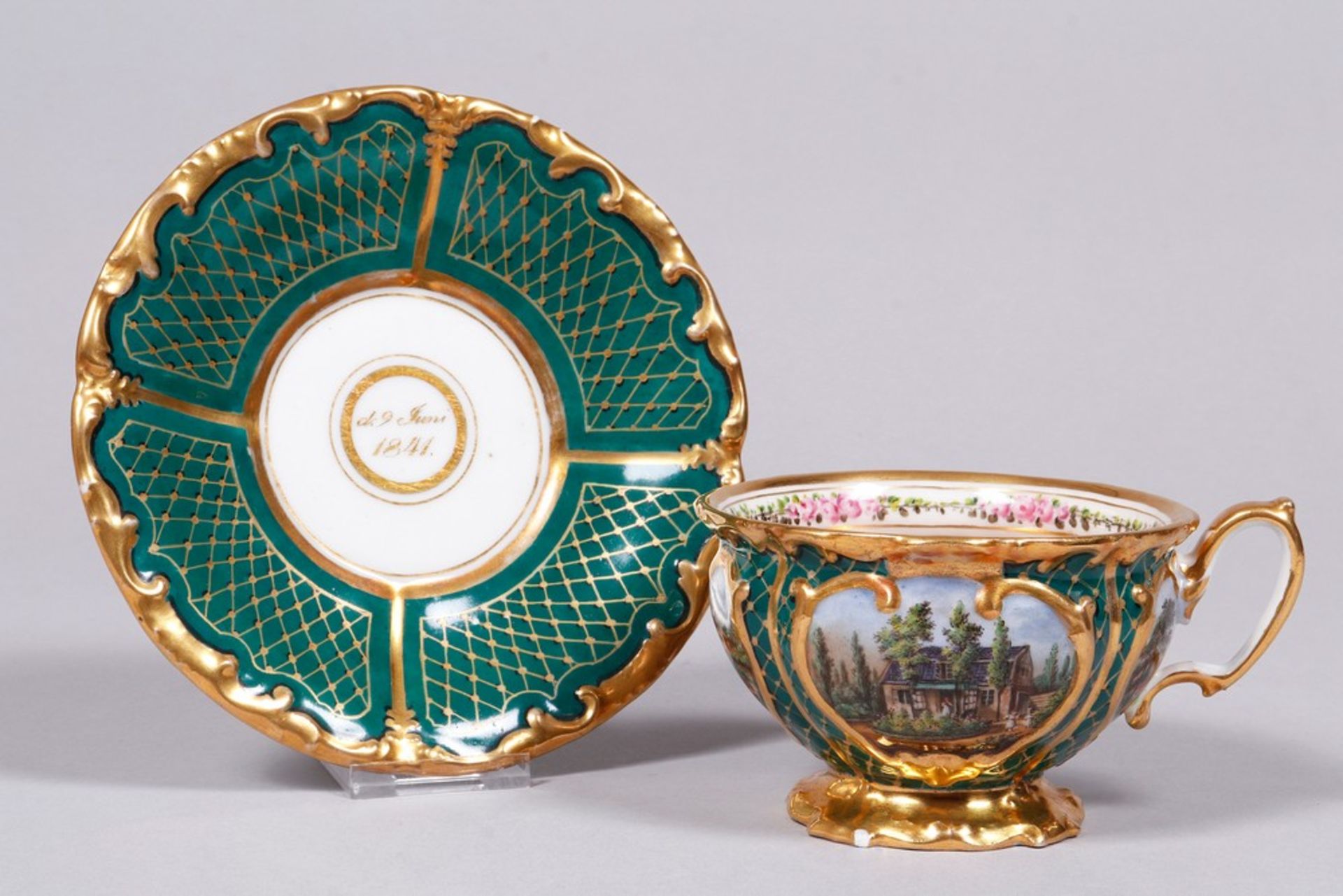 Biedermeier cup and saucer, probably Thuringia, ca. 1841