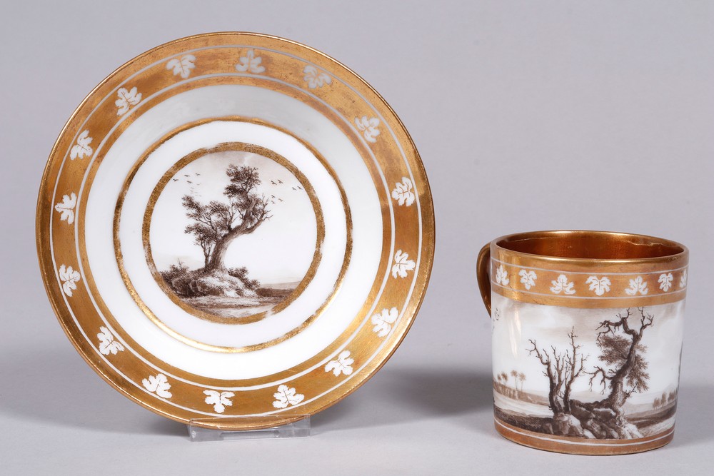 Empire cup with saucer, probably Gotha, early 19th C.