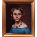 Biedermeier-Porträt einer jungen Frau mit Perlenkette, um 1840