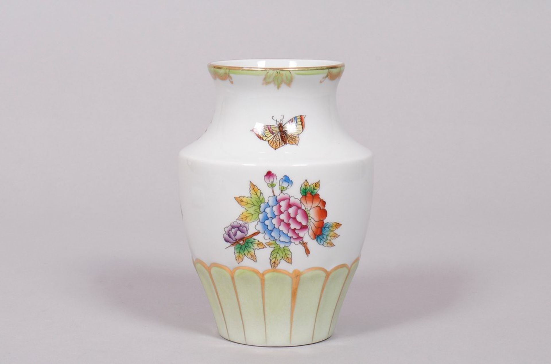 Vase, Herend, Hungary, "Victoria" decor with light green base, 20th C.