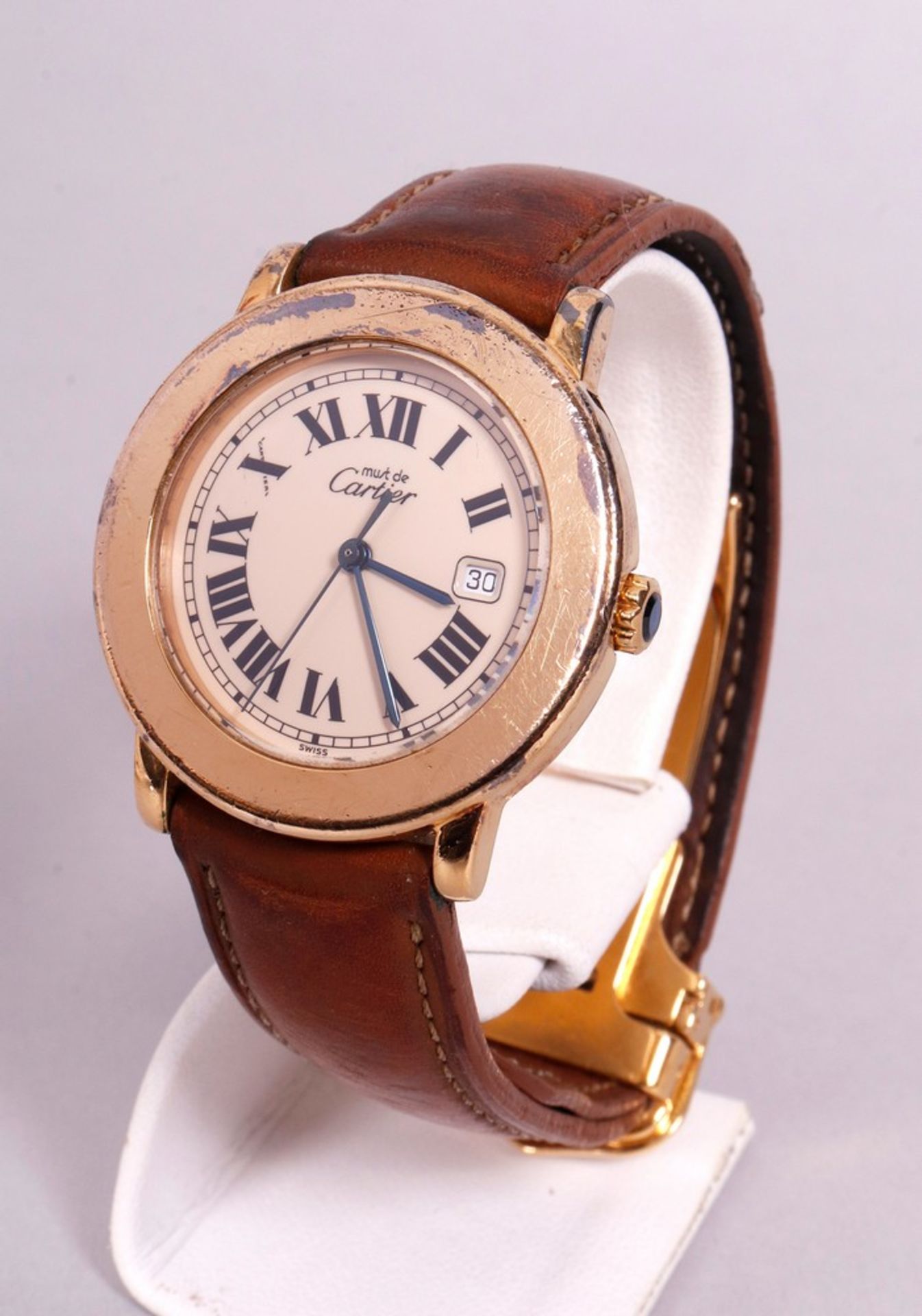 Wristwatch, silver, gilt, Cartier, model Ronde