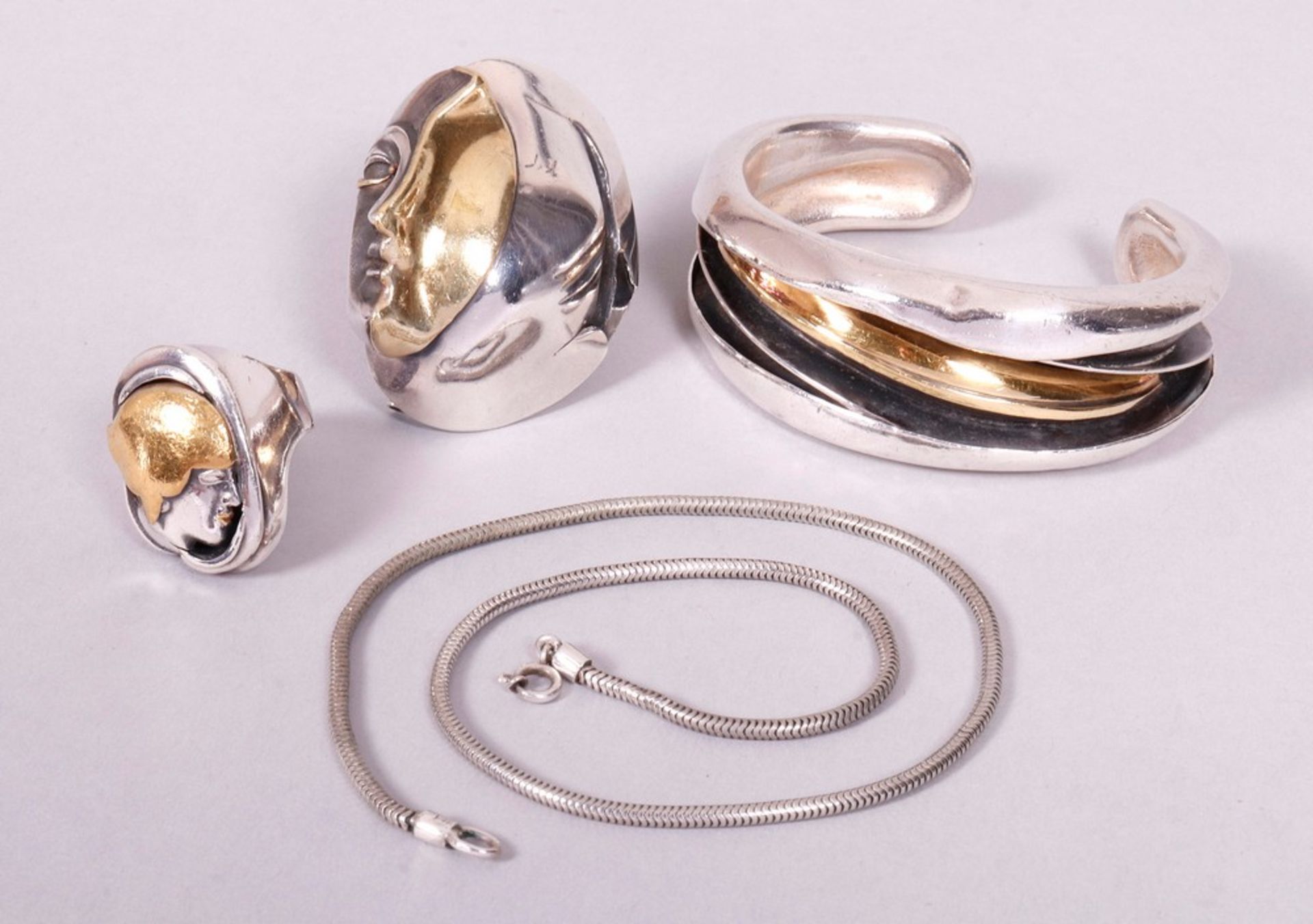 Jewelry set, 925 silver/750 GG, Juwelier Sack, Lübeck, 3 pcs.