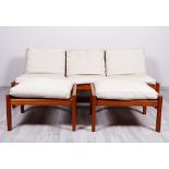 3-Sitzer Sofa mit 2 Fußhockern, Hans Wegner für Arne Poulsen, Dänemark, 1960er Jahre
