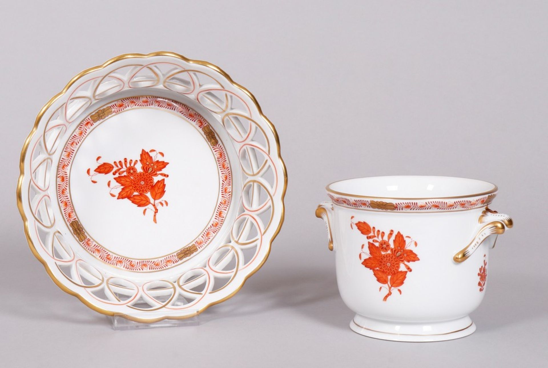 Mixed lot of porcelain, Herend, Hungary, 20th C, decor "Apponyi orange", 4 pcs. - Image 3 of 4