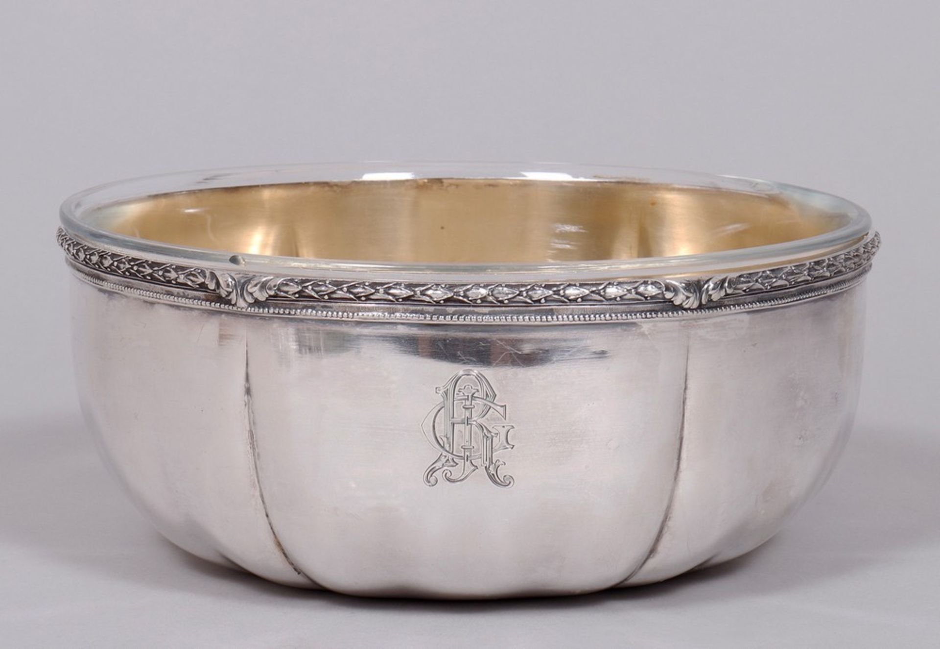 Bowl, 800 silver/glass, German, early 20th C.