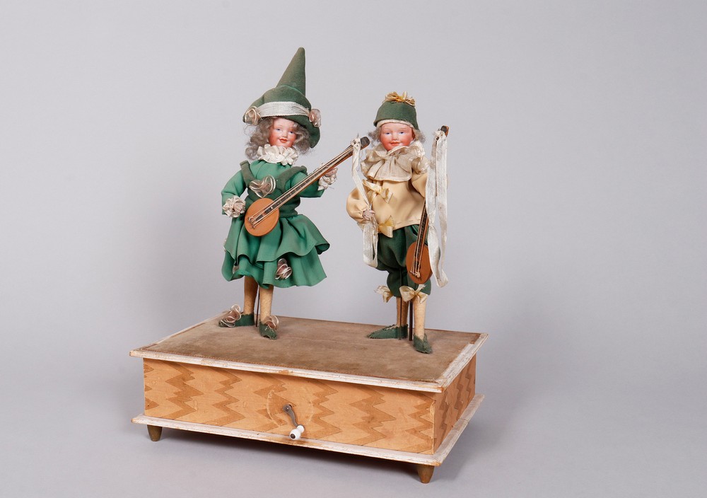 Music box with doll automaton, probably German, c. 1900