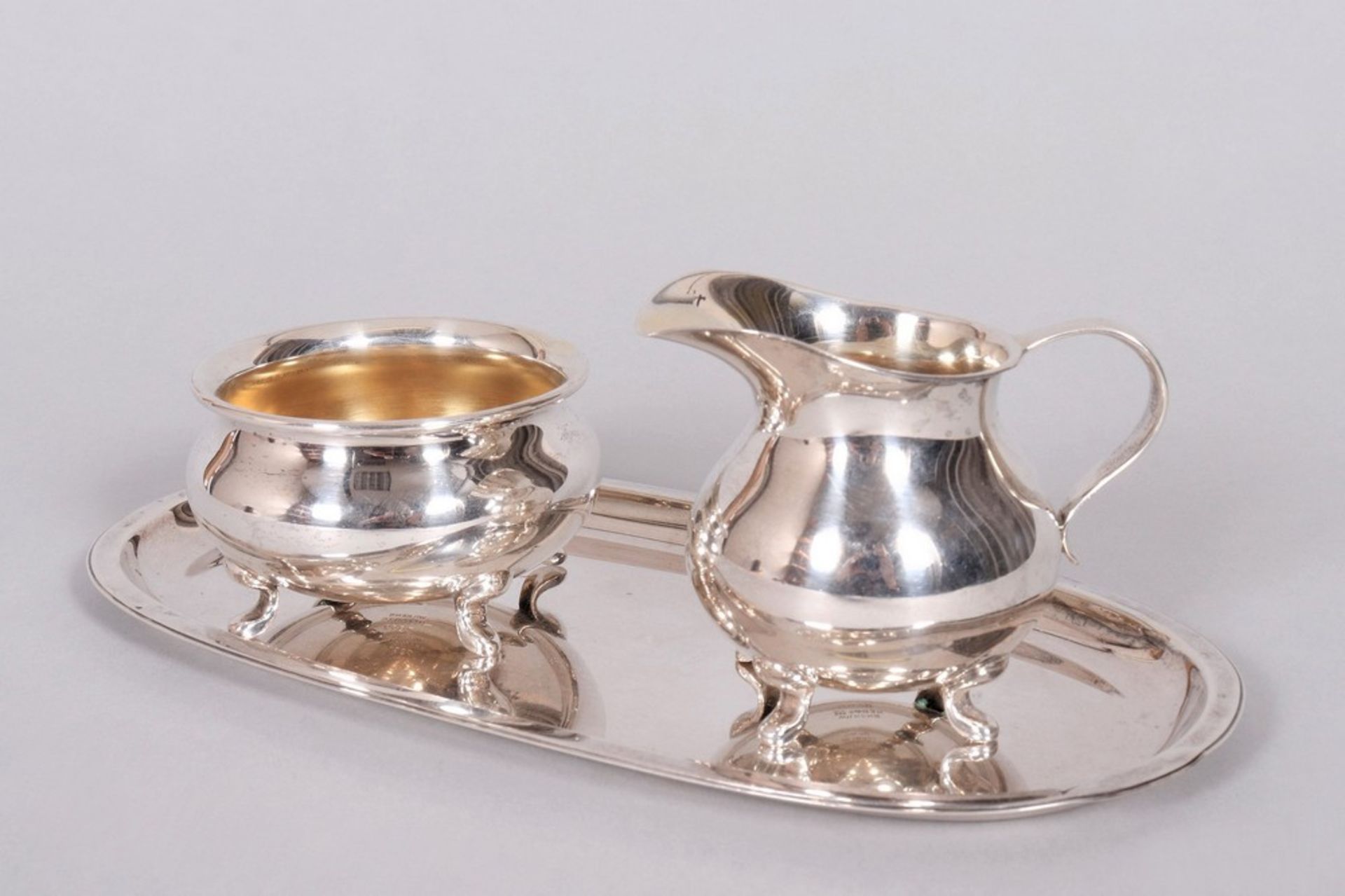 Sugar/cream set on stand, 835 silver, M.H. Wilkens & Sons, 20th C., 3 pcs.