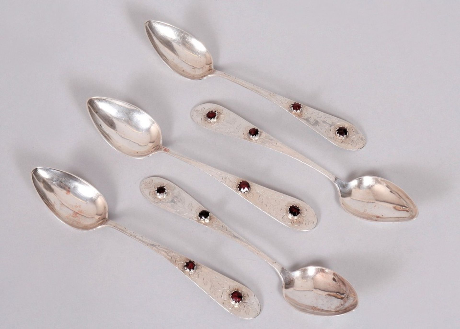 5 Biedermeier coffee spoons, so-called "Friesenlöffel", silver, Peter Friedrich Bartels (ca. 1800 -