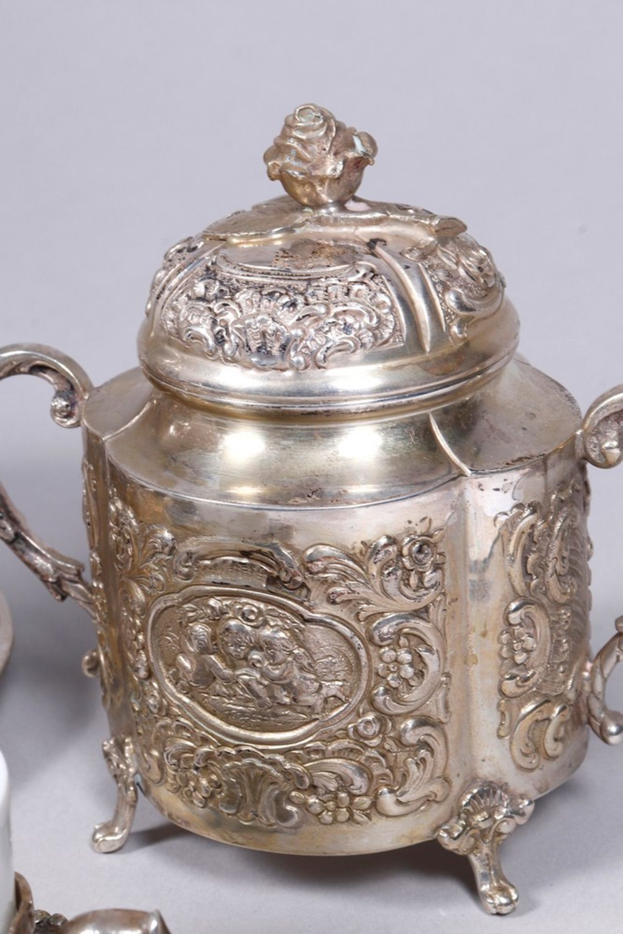 Mocha service, 800 silver/porcelain, Adolf Mayer, Frankfurt am Main, ca. 1900, 14 pieces - Image 4 of 6