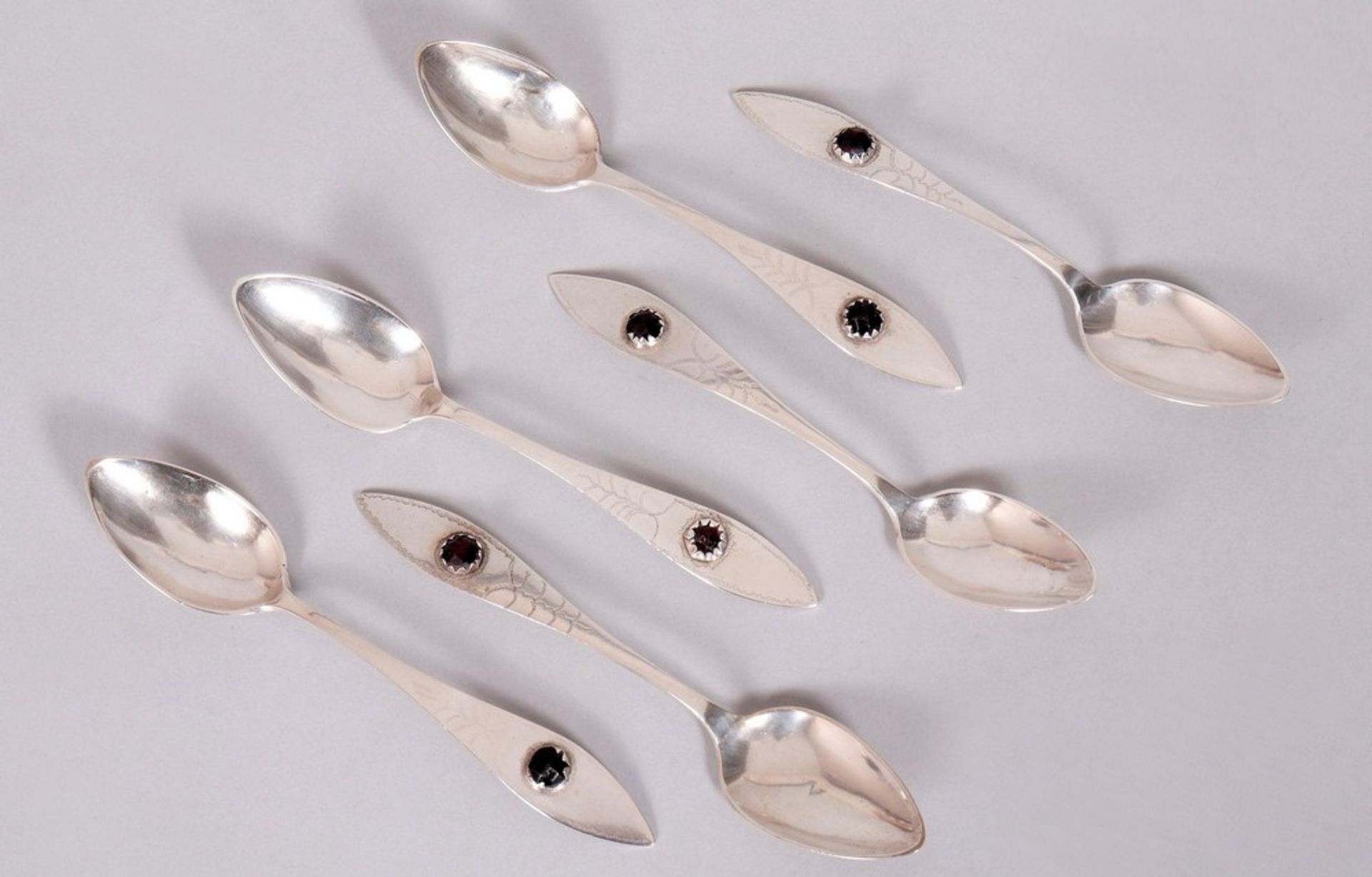 6 coffee spoons, so-called "Friesen spoons", silver, probably Floris, Husum, among others, 1st half