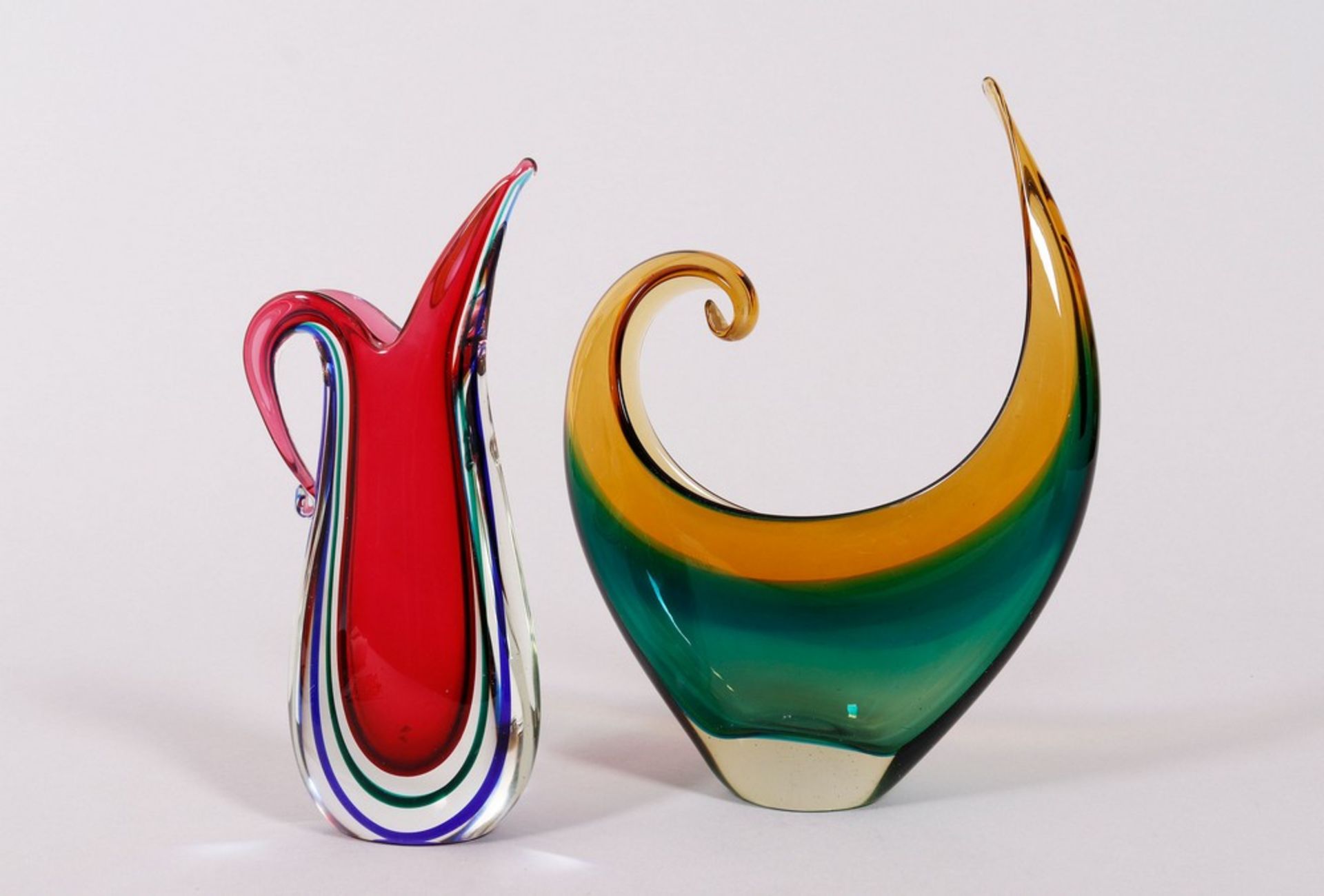 Bowl and vase, Murano, Italy, c. 1960, in the style of Flavio Poli