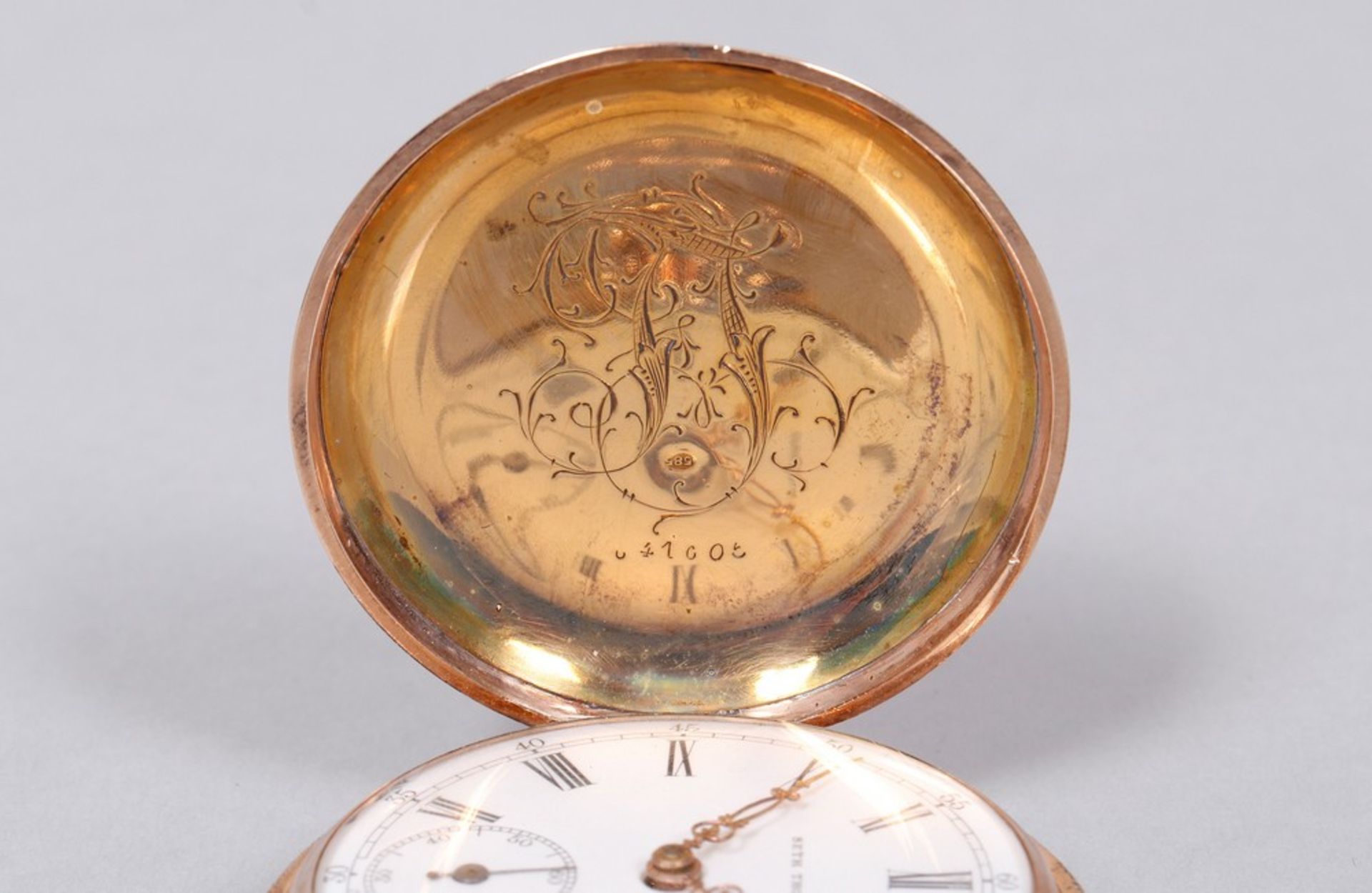 Sehr seltene amerikanische Taschenuhr von 1894, Seth Thomas, Thomaston, Conn., aus 585 Gold  - Bild 3 aus 8