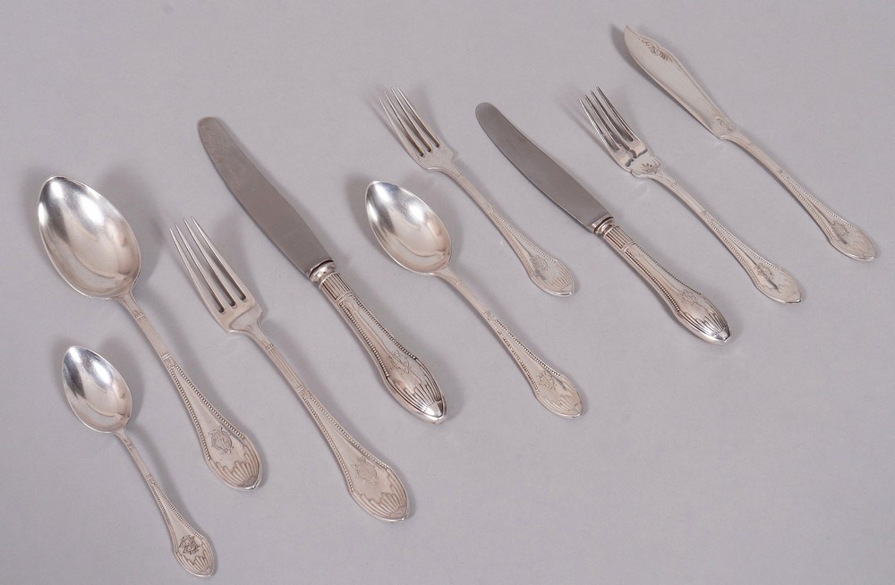 Large cutlery set for 8 people, 800 silver, Wilkens & Söhne, Bremen c. 1900, 75 pieces - Image 3 of 6
