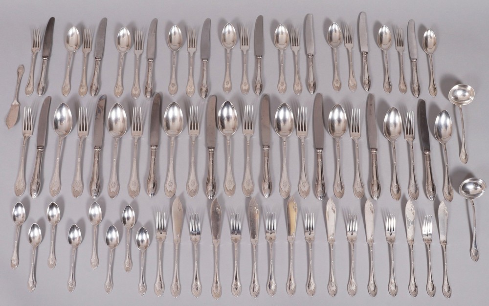 Large cutlery set for 8 people, 800 silver, Wilkens & Söhne, Bremen c. 1900, 75 pieces