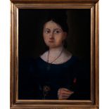 Biedermeier-Porträt einer Dame mit Rose in der Hand