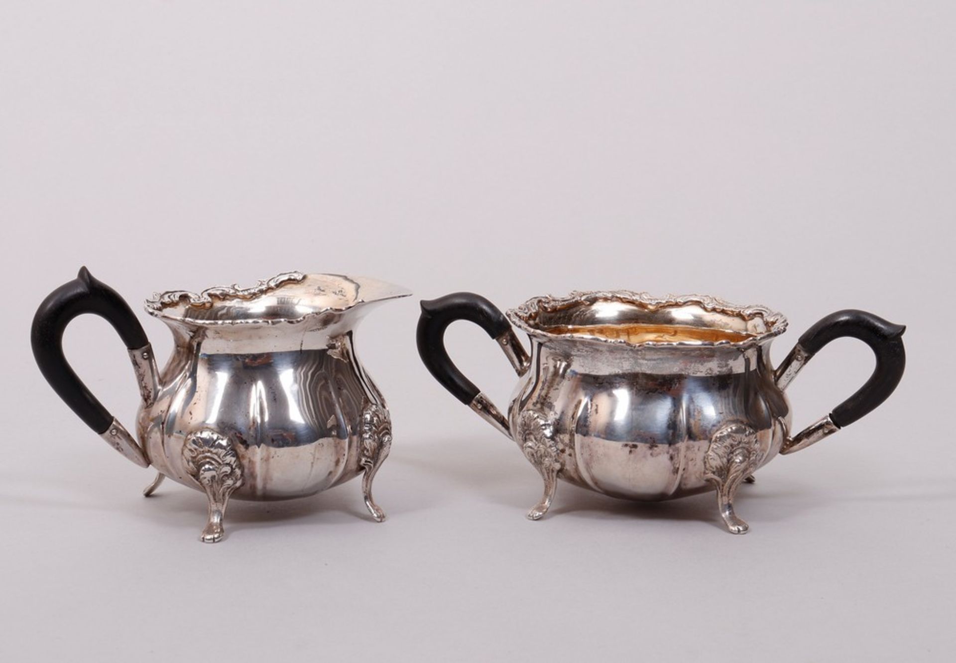 Cream jug and sugar bowl on tray, 800/830 silver, German, ca. 1900/20 - Image 2 of 6