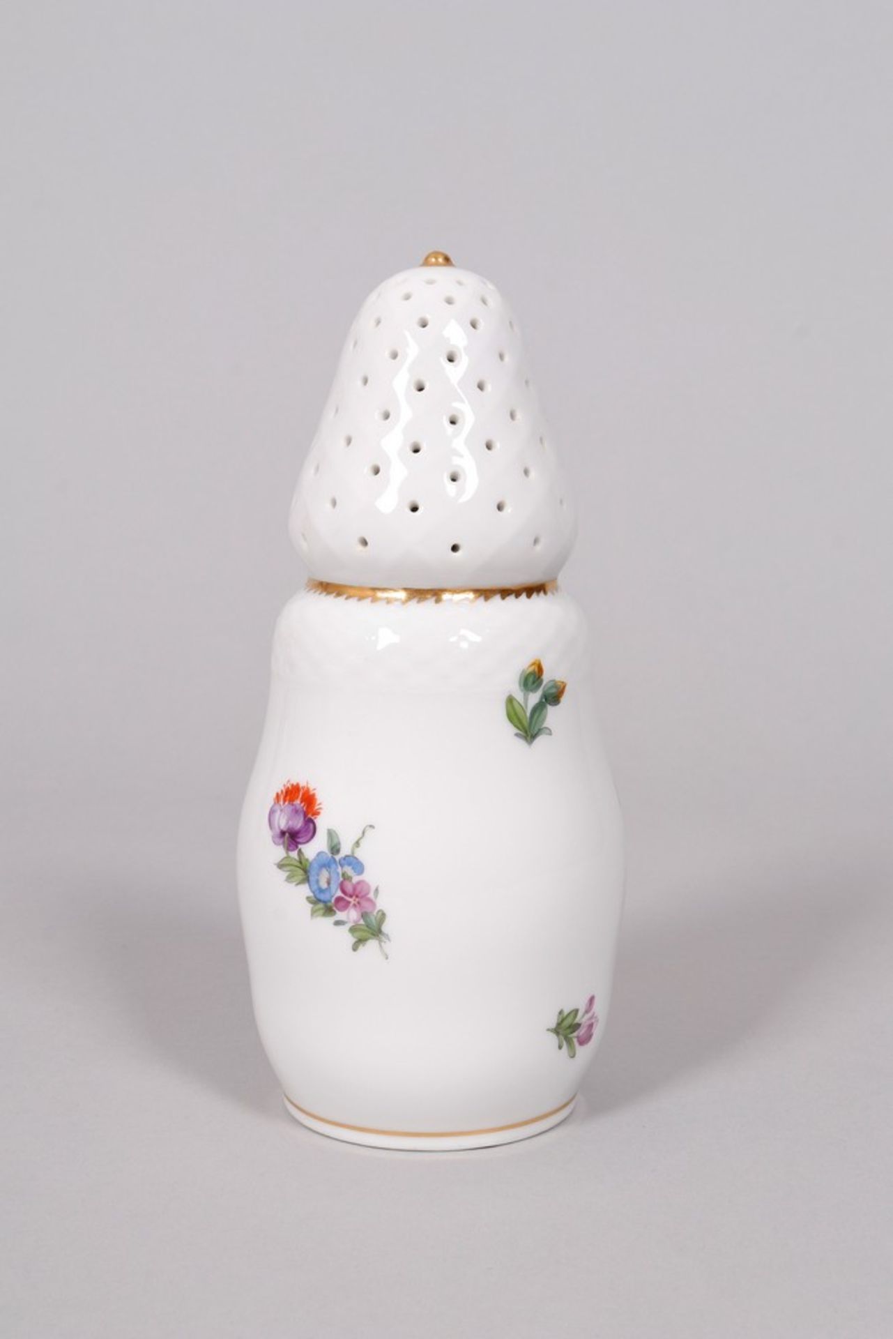 Zuckerstreuer mit Schild, Royal Copenhagen, Dekor "Sächsische Blume" u.a., 1923-29 - Bild 2 aus 4