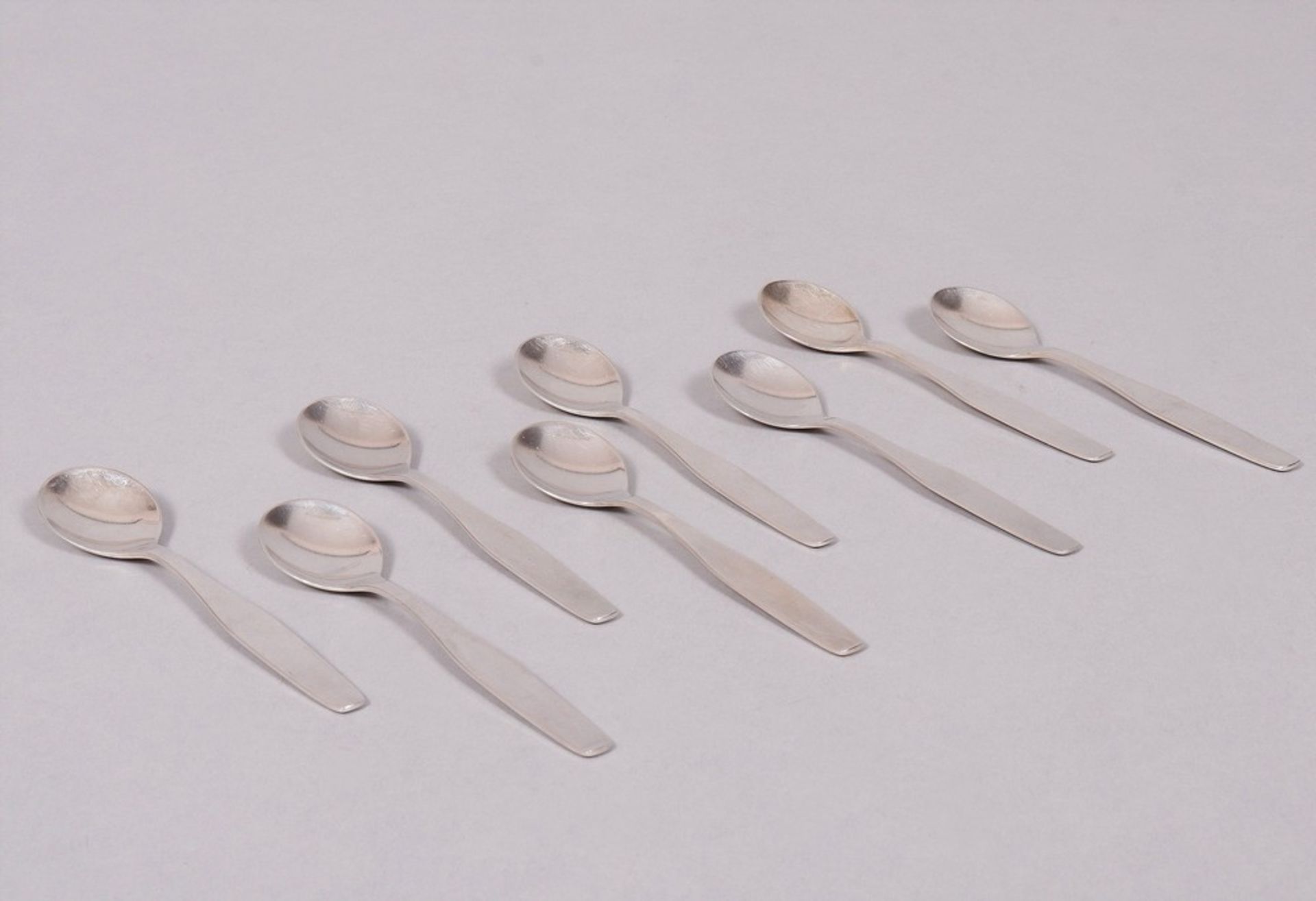 8 mocha spoons, 800 silver, design Wilhelm Wagenfeld (1950/51) for WMF, mid-20th C. - Image 2 of 4