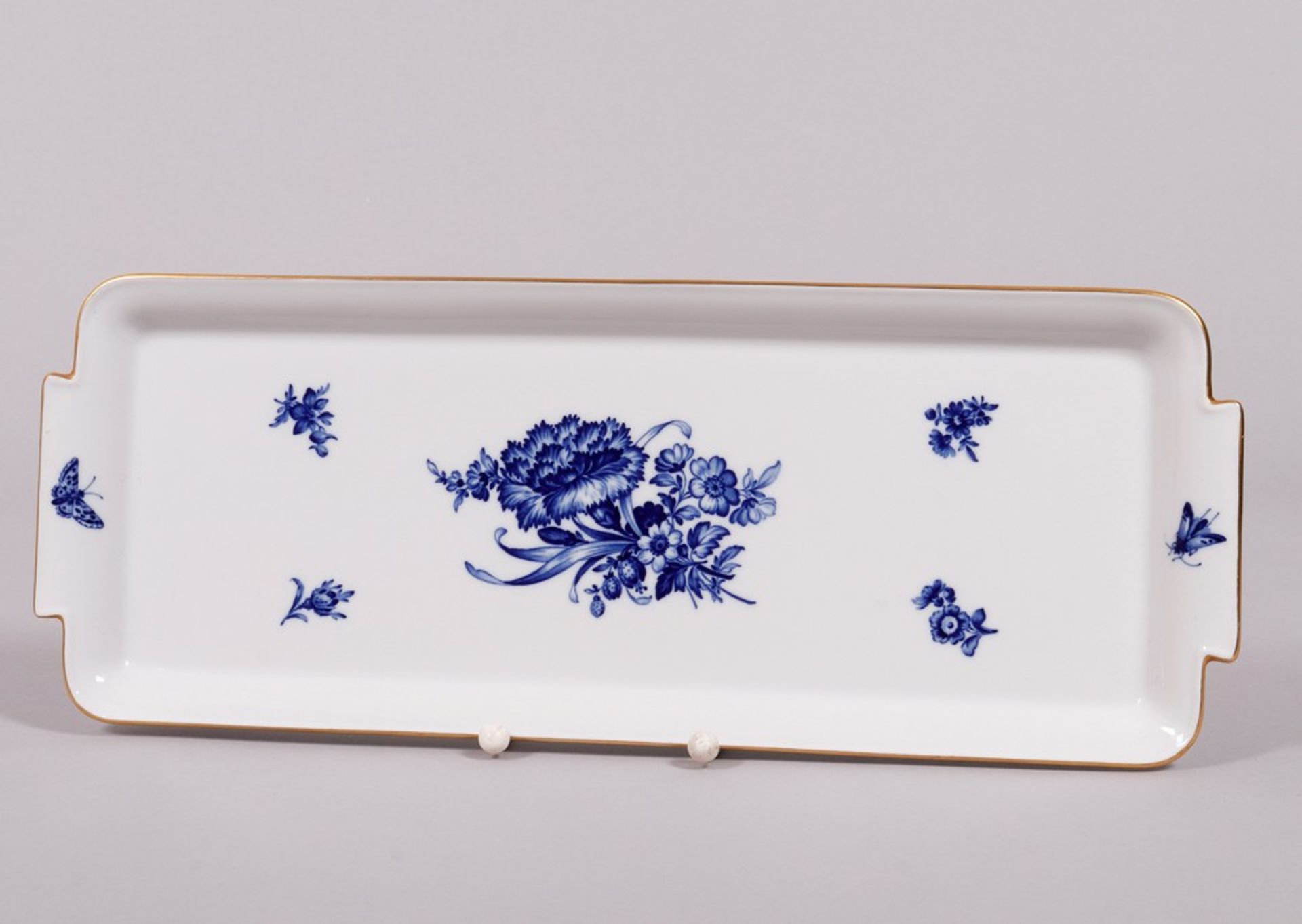 Eckige Kuchenplatte, Meissen, Aquatinta-Dekor "Blaue Blume", 2.H. 20.Jh., 2. Wahl