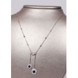 Lavalier Collier, Platin und 585 Weißgold, Saphire u. Diamanten