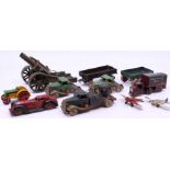 Dinky: A collection of four Dinky Toys vehicles to comprise: two aeroplanes, pre-war farm tractor
