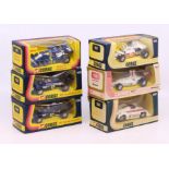 Corgi: A collection of six boxed Corgi racing cars to comprise: Yardley McLaren 151; Elf Tyrrell-