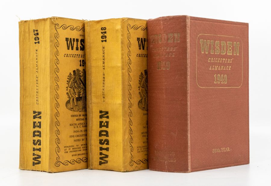 1947 and 1948 Wisden Cricketers Almanack, both original linen cover, both bowed and stained and 1949