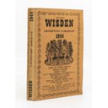 1944 Wisden Cricketers Almanack, original linen cover, spine slanted and bowed, otherwise tight (