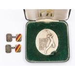Pair of silver and enamel gents cufflinks in MCC colours, inscribed 'DS India Pakistan & Ceylon