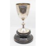 Boxing Interest: A Victorian large silver presentation goblet, plain body applied roundel for