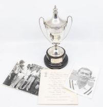 Trophy - 'The Brylcreem Cricket Cup', enscribed on the base 'awarded to Derek Shackleton, Hampshire,