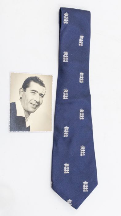 MCC sleeveless sweater belonging to Derek Shackleton and his England players tie and portrait - Image 2 of 2