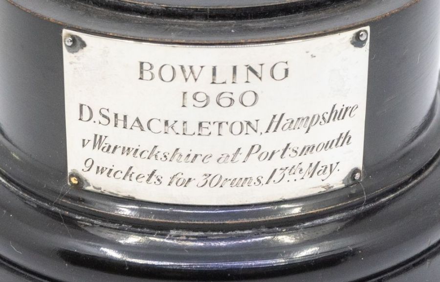 Trophy - 'The Brylcreem Cup', inscribed on the base '1960 Bowling D Shackleton Hampshire v - Image 2 of 2