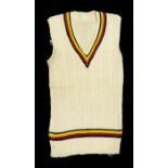 MCC sleeveless sweater belonging to Derek Shackleton and his England players tie and portrait